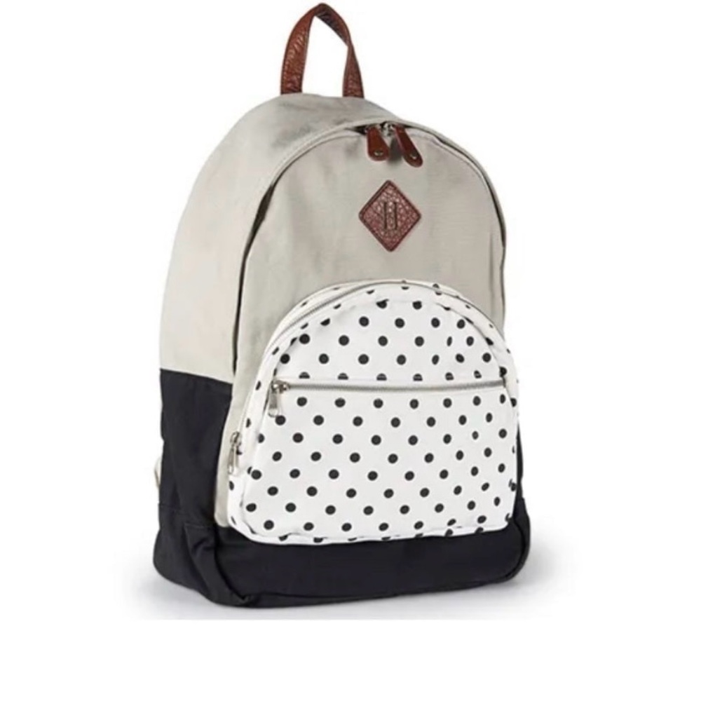 AEROPOSTALE backpack! So soft and roomy! Tan, black & white with polka dots